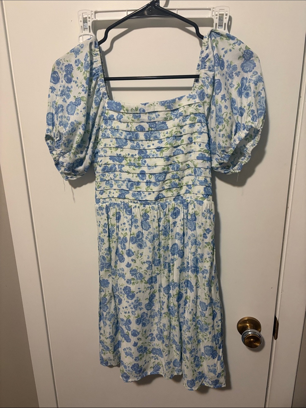 Girls Blue Floral Puff-Sleeve Summer Dress